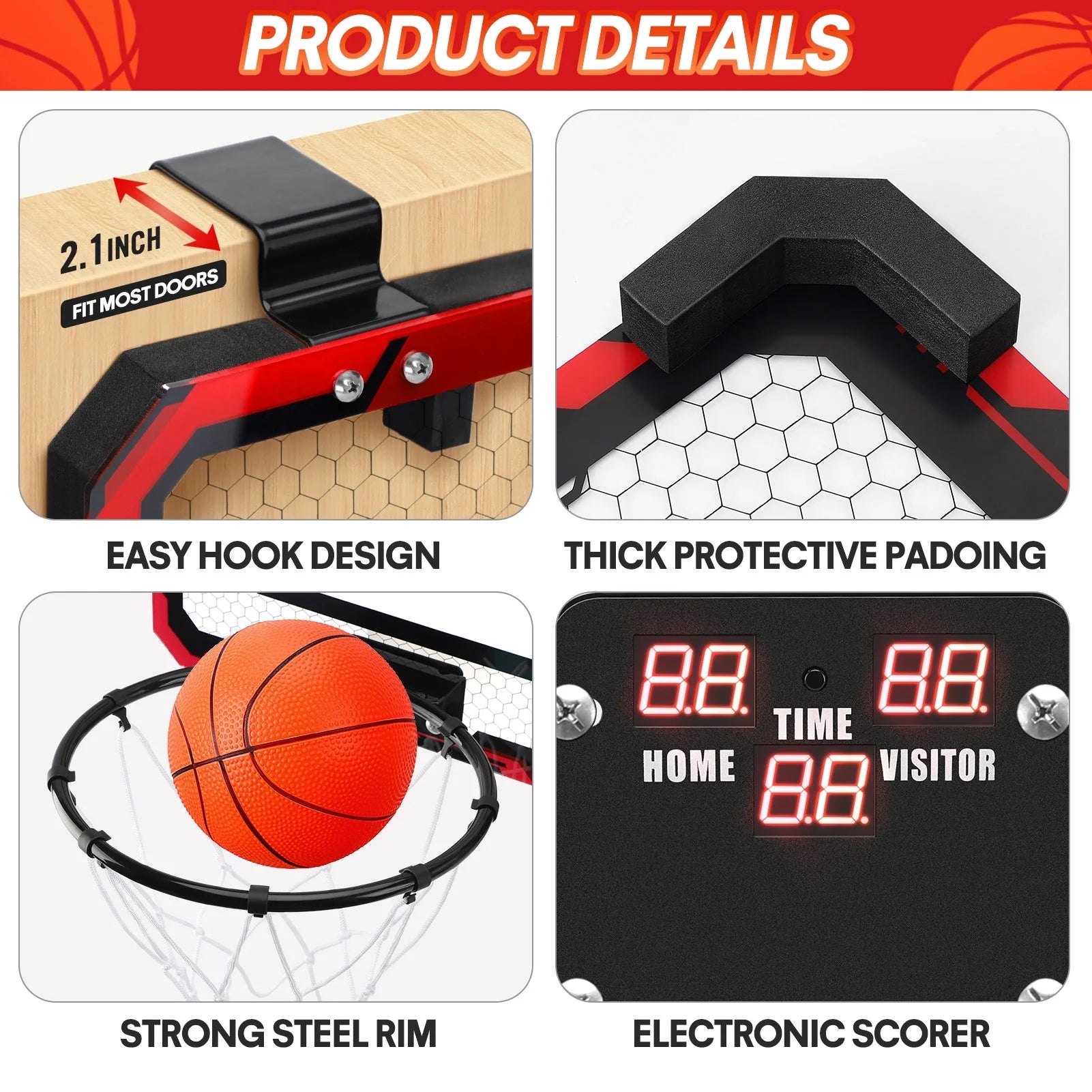 Dual Shot Basketball Hoop Arcade Game for Door with Electronic Scoreboard and 4 Balls – Indoor Mini Basketball Hoop Set for Kids and Adults"