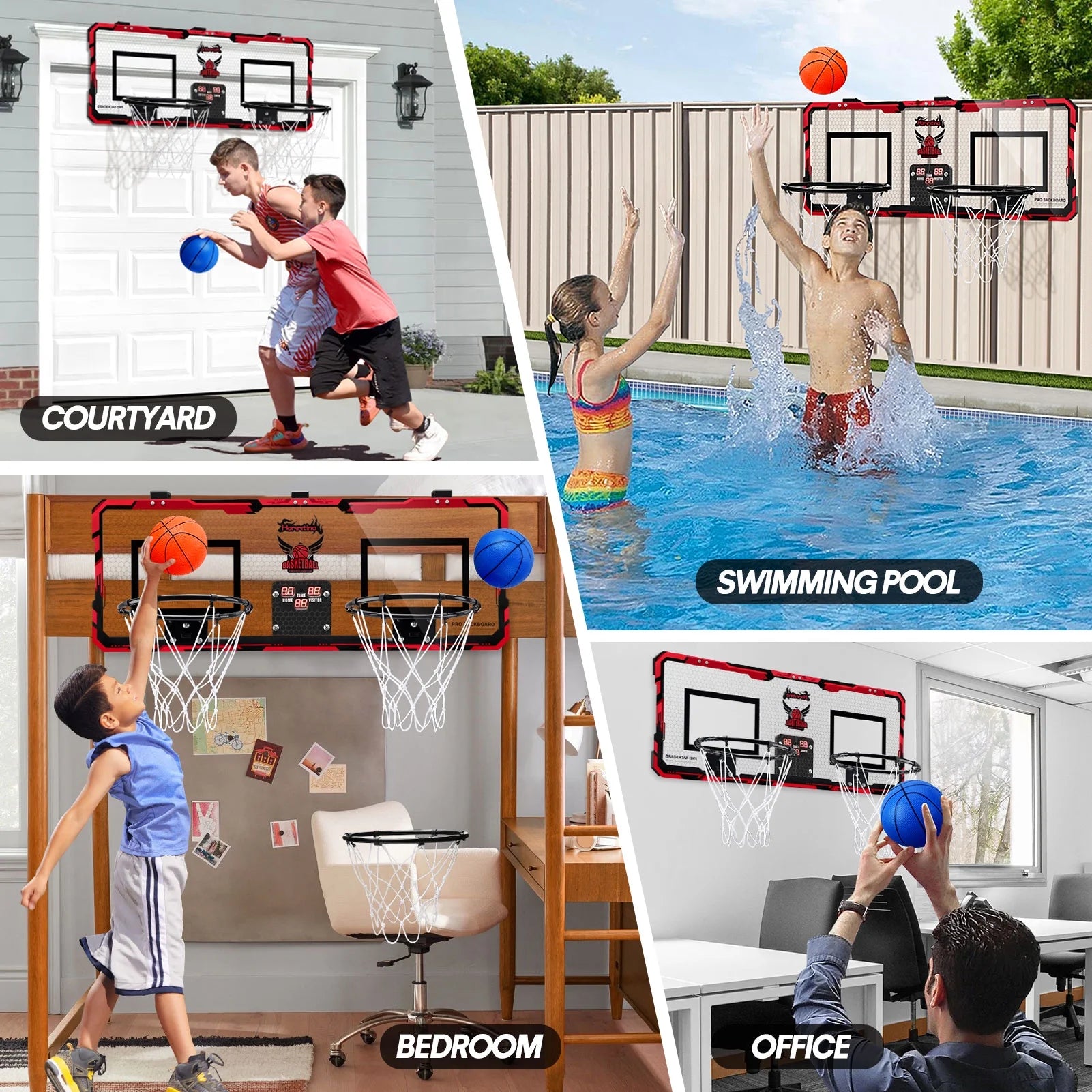 Dual Shot Basketball Hoop Arcade Game for Door with Electronic Scoreboard and 4 Balls – Indoor Mini Basketball Hoop Set for Kids and Adults"