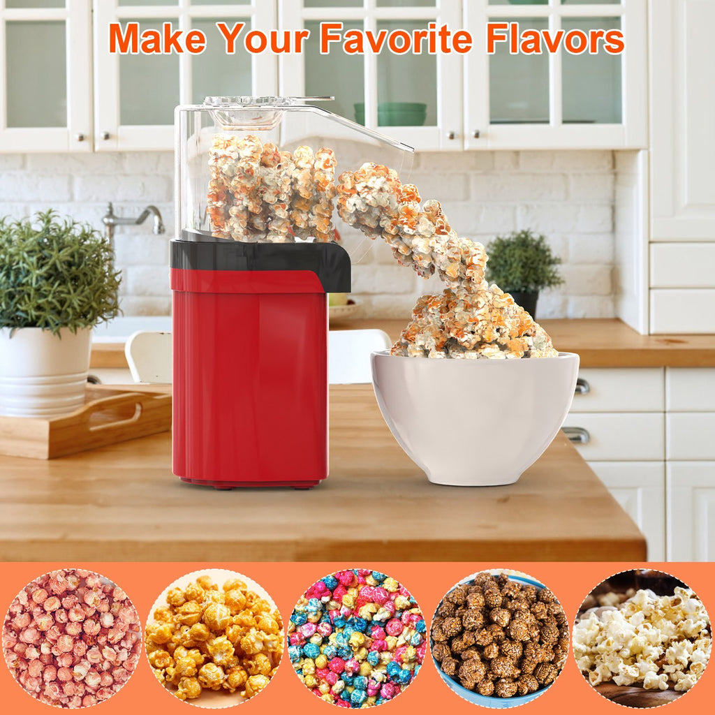 Hot Air Popcorn Popper Maker With Measure Cup And Butter Warmer 1200W Oil-Free Easy To Use 8Cups Mini Popcorn Maker Machine For Home