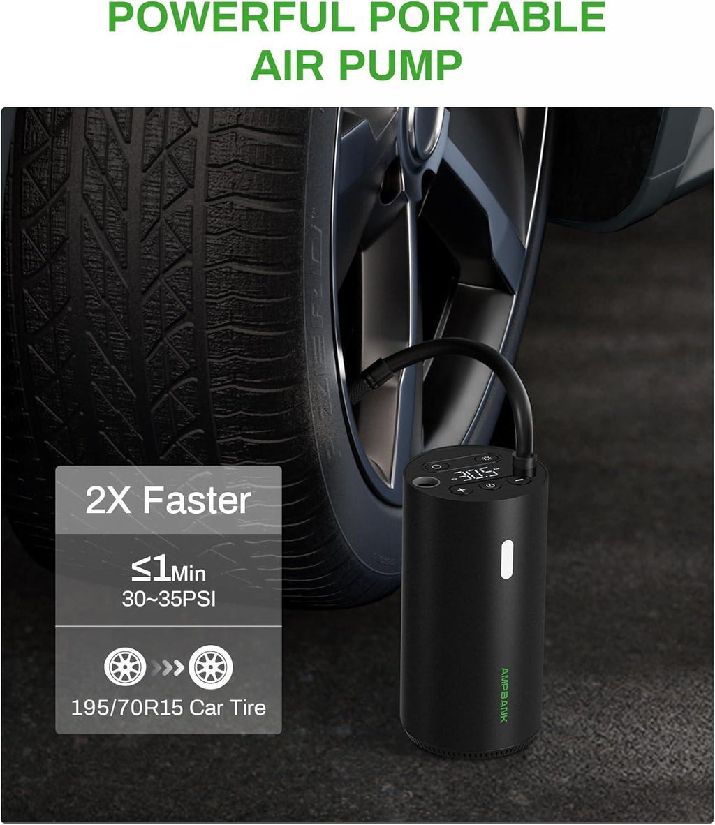 AMPBANK AT004 Smart Portable Tire Air Pump For Cars, Motorcycles, Bicycles And Balls With Pressure Gauge And LED Screen For Fast Inflation