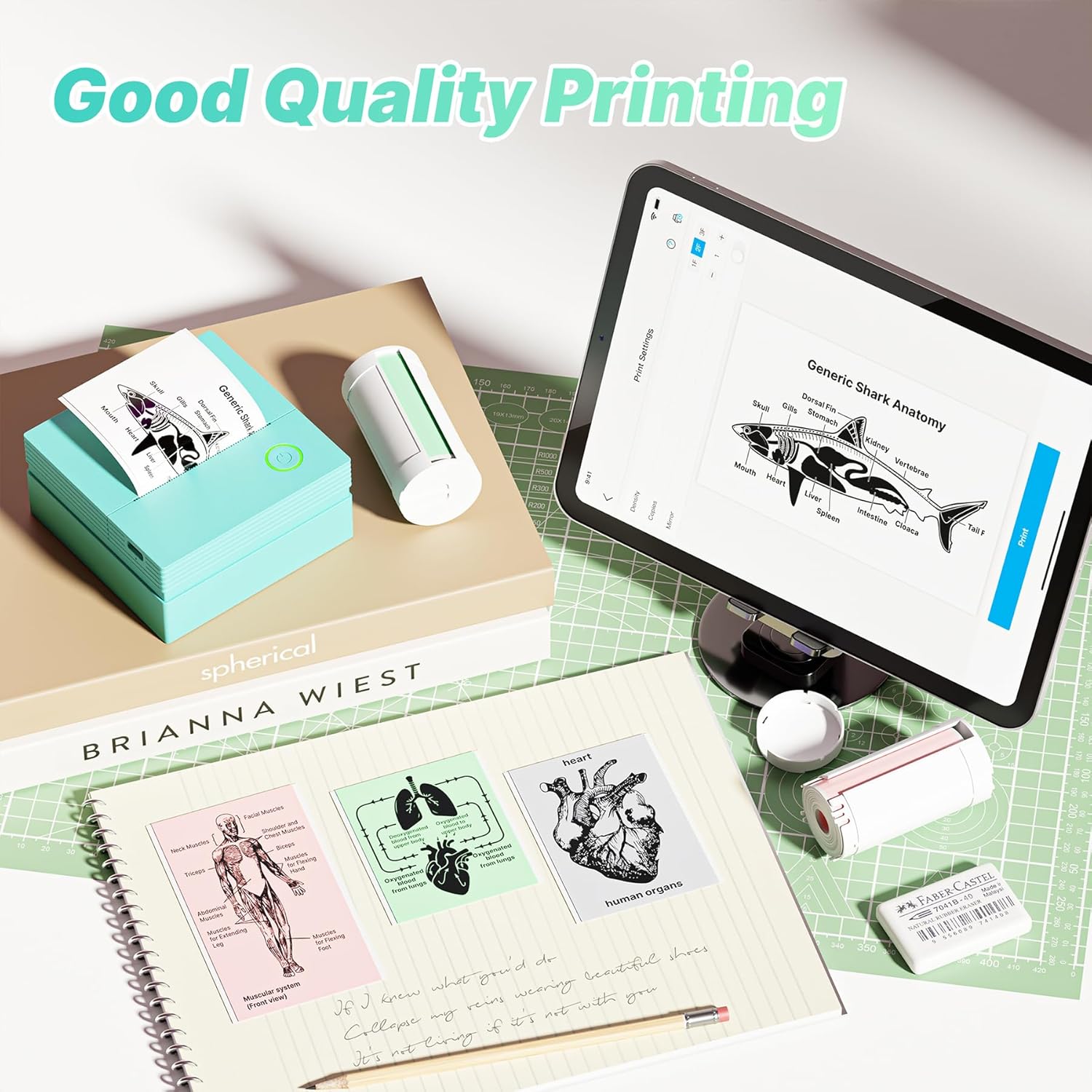 Sticker Printer Mini Printer, Bluetooth Sticker Maker Machine with 3 Rolls Paper, Portable Print Pod for Study Notes, Journal, Lists, Pictures, DIY Gifts for School Office Home, Green