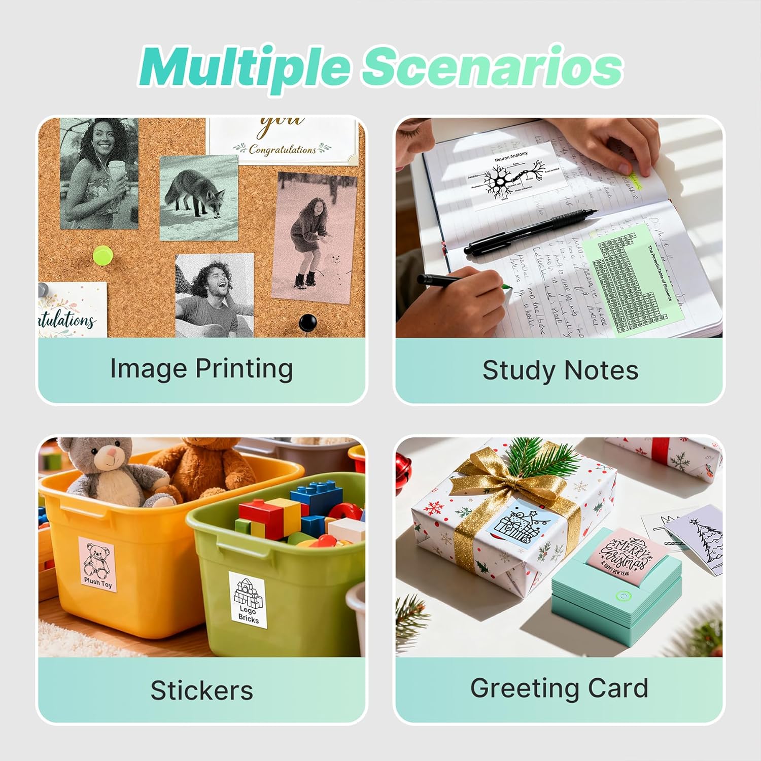 Sticker Printer Mini Printer, Bluetooth Sticker Maker Machine with 3 Rolls Paper, Portable Print Pod for Study Notes, Journal, Lists, Pictures, DIY Gifts for School Office Home, Green