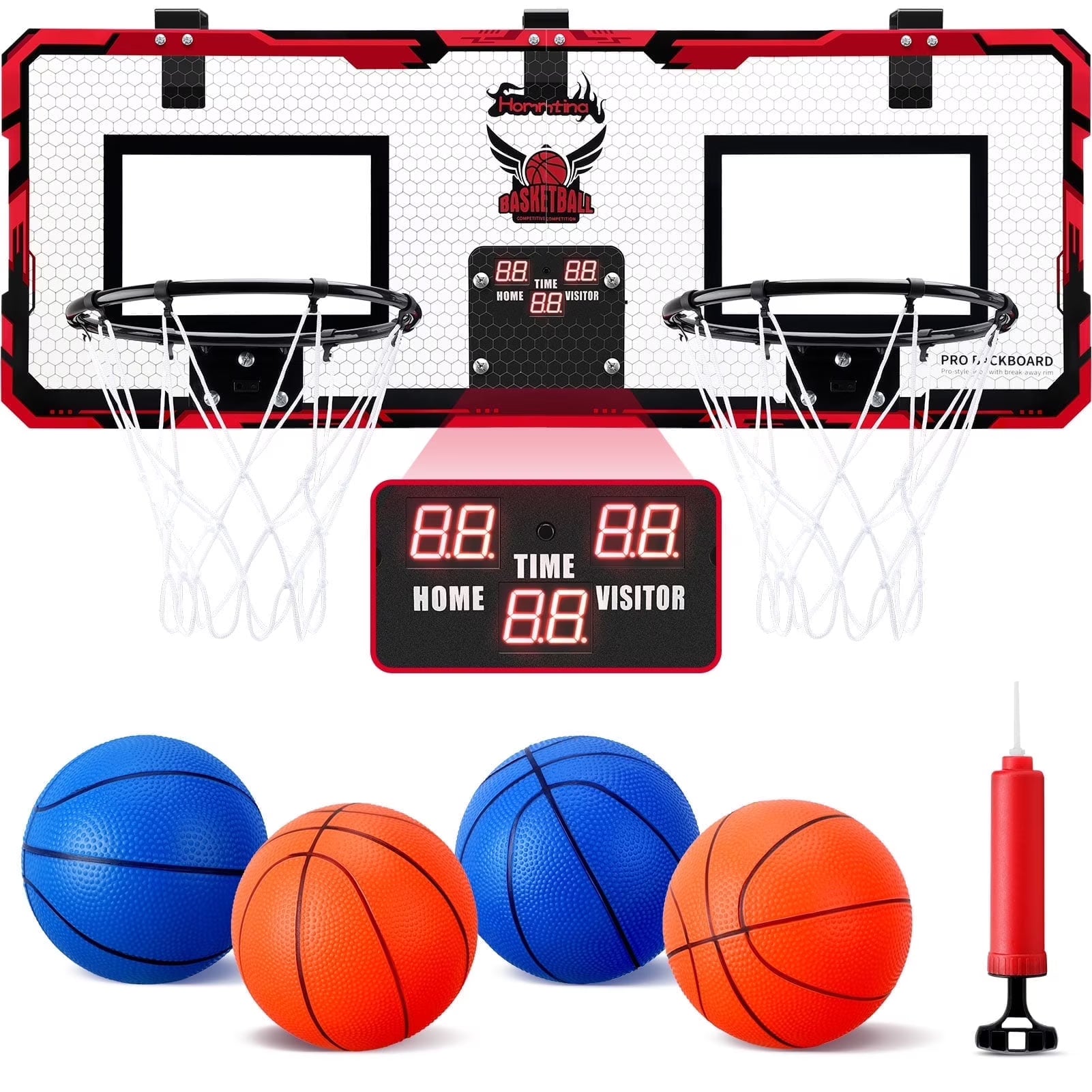 Dual Shot Basketball Hoop Arcade Game for Door with Electronic Scoreboard and 4 Balls – Indoor Mini Basketball Hoop Set for Kids and Adults"