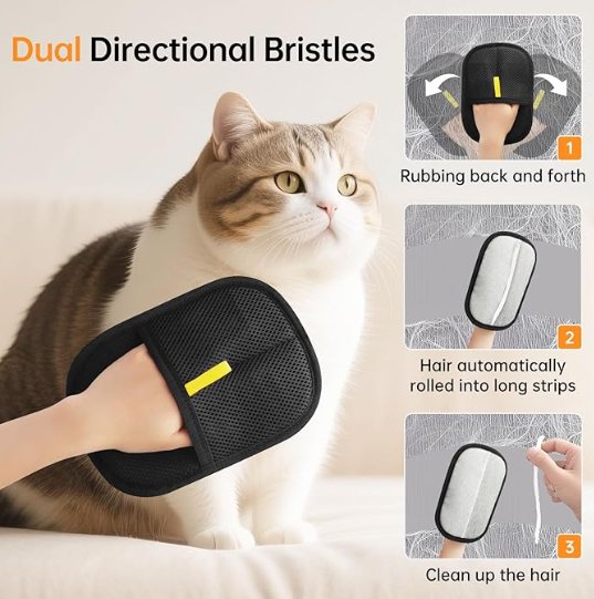 2 Pcs Static Pet Hair Removal Gloves Brush, Reusable Electrostatic Cat Dog Pet Hair Remover Grooming Glove Brush Tool
