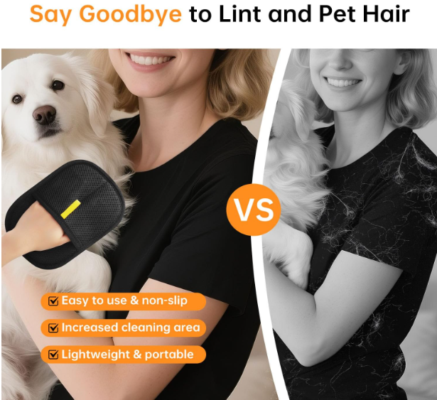 2 Pcs Static Pet Hair Removal Gloves Brush, Reusable Electrostatic Cat Dog Pet Hair Remover Grooming Glove Brush Tool