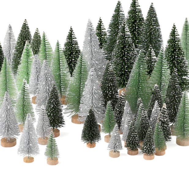 30Pcs Christmas Decorations Mini Christmas Trees, Artificial Christmas Tree Bottle Brush Trees with Wooden Base for Christmas Decor Christmas Party Home Table Craft