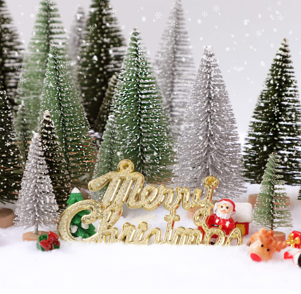 30Pcs Christmas Decorations Mini Christmas Trees, Artificial Christmas Tree Bottle Brush Trees with Wooden Base for Christmas Decor Christmas Party Home Table Craft