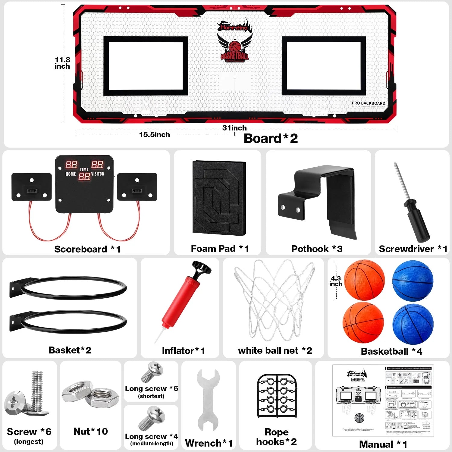 Dual Shot Basketball Hoop Arcade Game for Door with Electronic Scoreboard and 4 Balls – Indoor Mini Basketball Hoop Set for Kids and Adults"